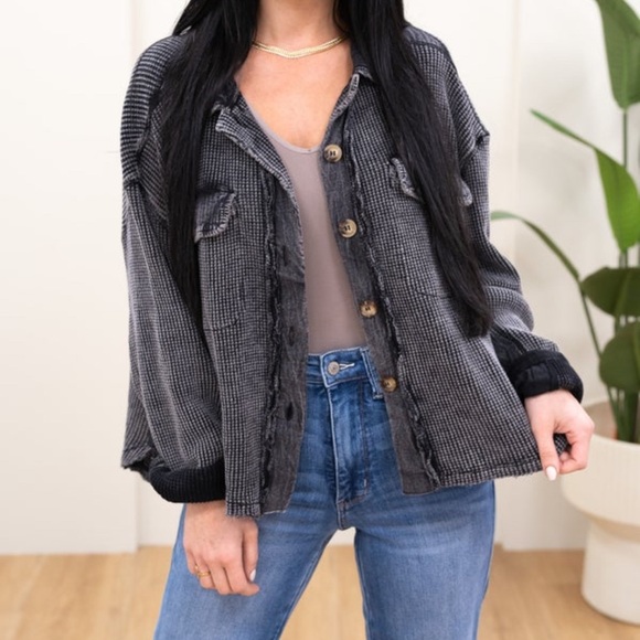Oli & Hali Tops - Oli & Hali Mineral Washed Waffle Knit Shacket